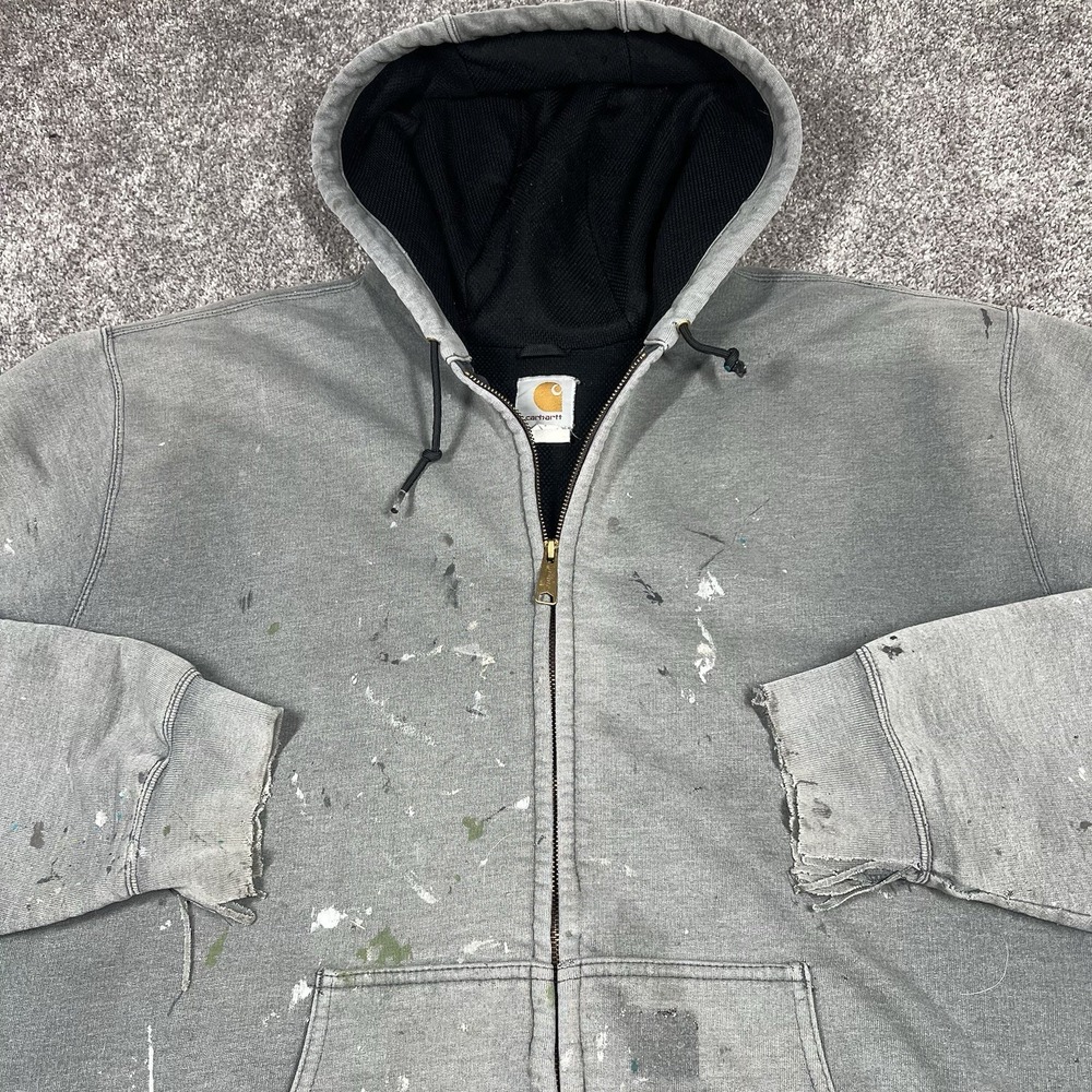Vtg Carhartt Thermal Lined Sweatshirt Jacket XL Distressed Faded Thrashed Paint